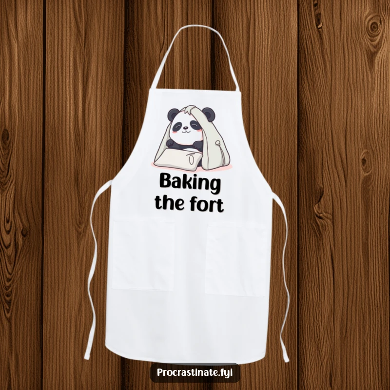 Funny Panda Apron: Determined panda building a pillow fort, kitchen fun, protects clothes, perfect funny gift.