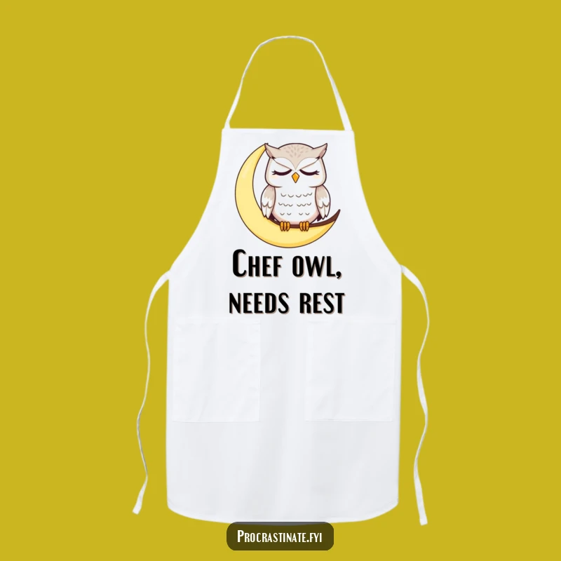 Funny Dazed Owl Moon Apron: Sleepy Character Kitchenware for Humorous Cooking