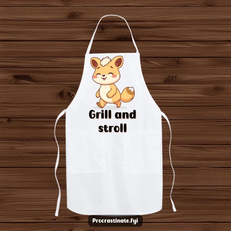 Funny animal character apron depicting a smiling creature enjoying a leisurely stroll with a relaxed gait, ready for kitchen relaxation.