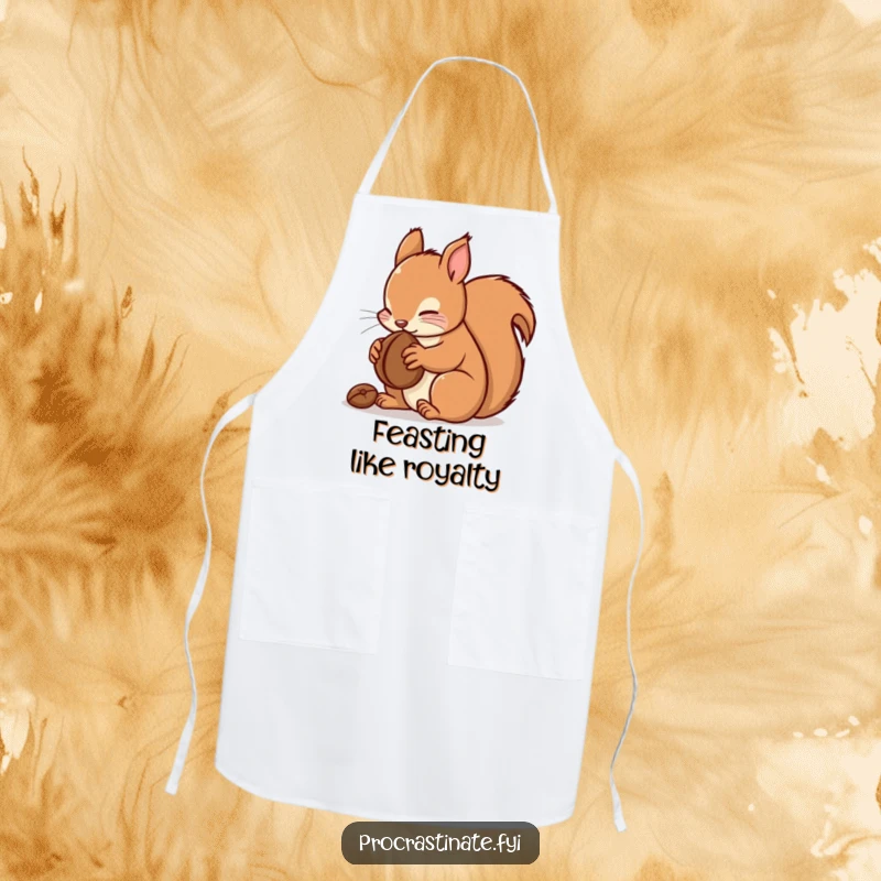 Funny kawaii squirrel apron showing a cute squirrel busy with a nut, perfect for kitchen fun and protection.