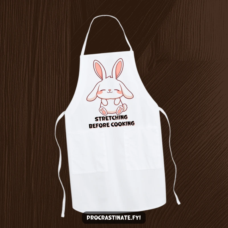 Funny lazy rabbit apron with a character showcasing long, relaxed ears while stretching slowly, perfect for relaxed cooking and baking.