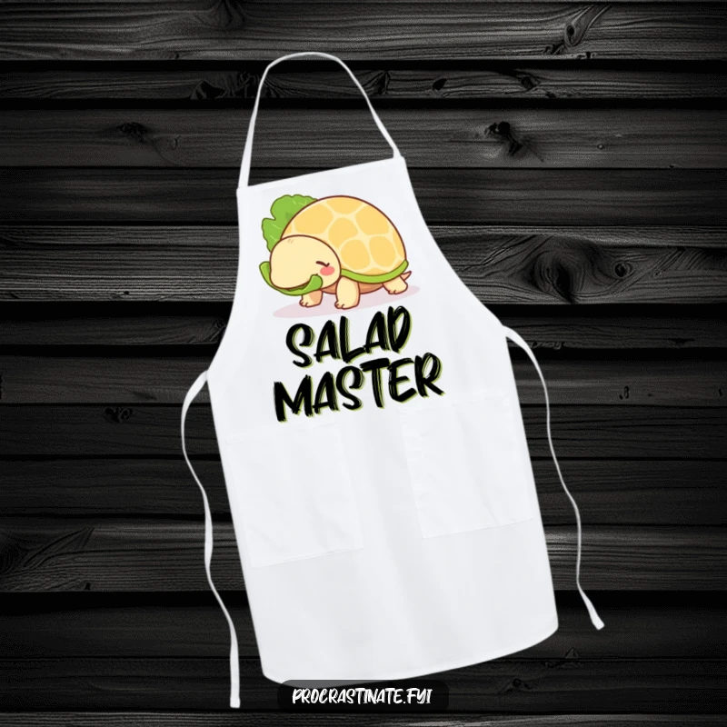 Funny Turtle Apron: A chill turtle slowly eats lettuce, perfect for a humorous and unhurried cooking experience.