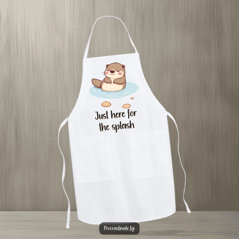 Funny otter floating peacefully on its back in a calm stream, looking utterly relaxed and happy on this practical kitchen apron.
