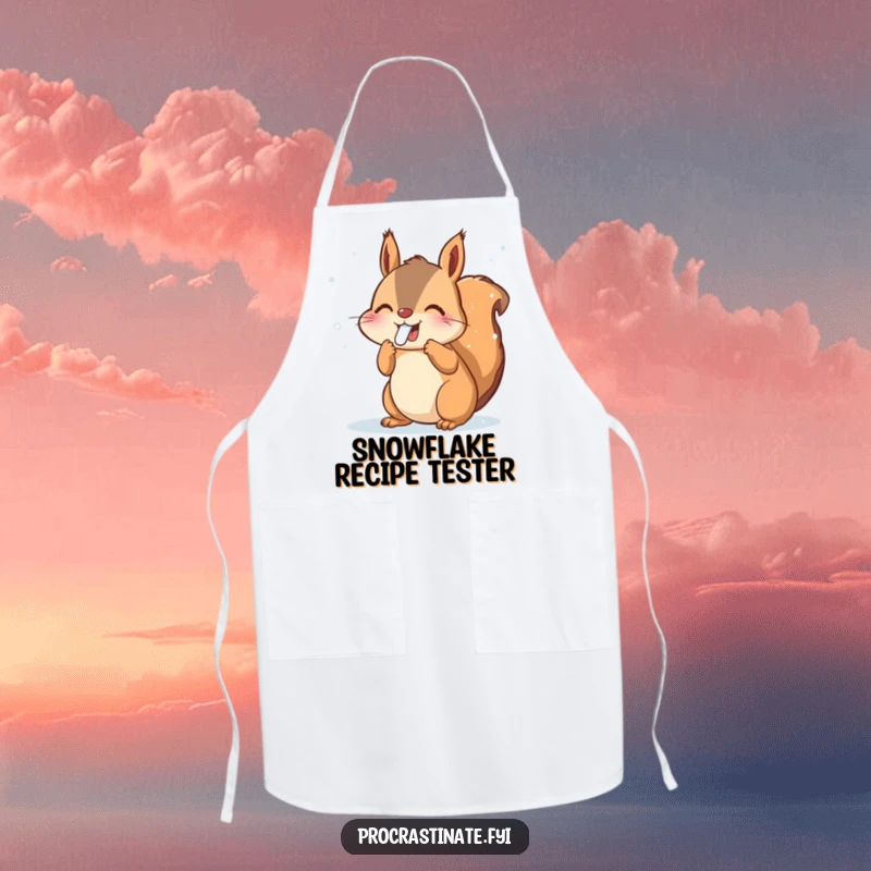 Funny Squirrel Apron: Joyful animal catching snowflakes with its tongue, kitchen fun, protects clothes, perfect funny gift.