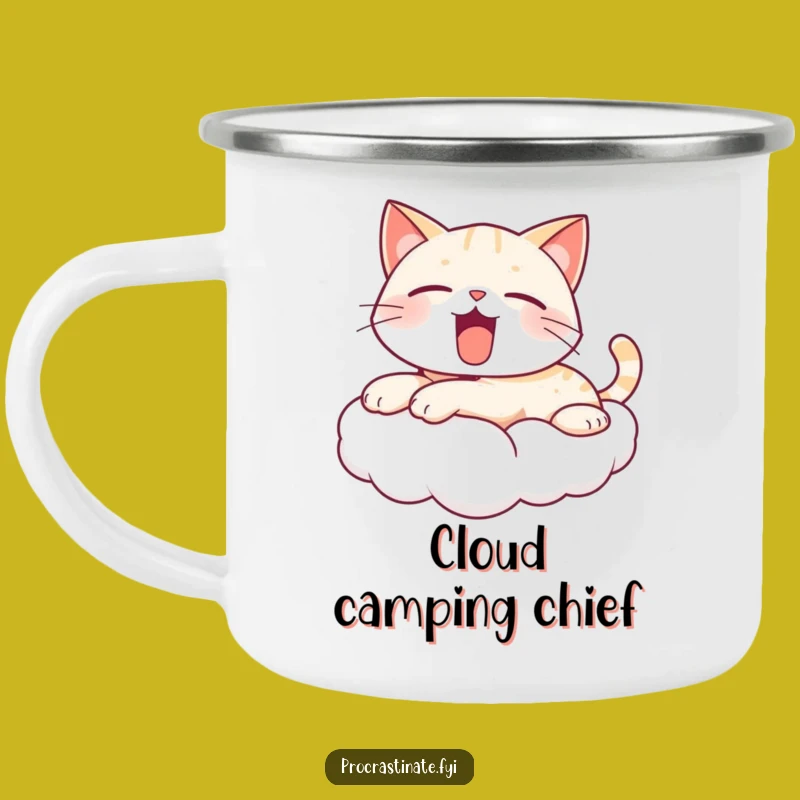 Funny Yawning Cat Cloud Camping Mug: Sleepy Sips for Outdoor Relaxation