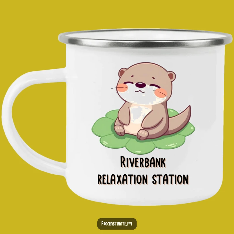Funny Otter Lily Pad Enamel Camping Mug: Relaxed Adventures