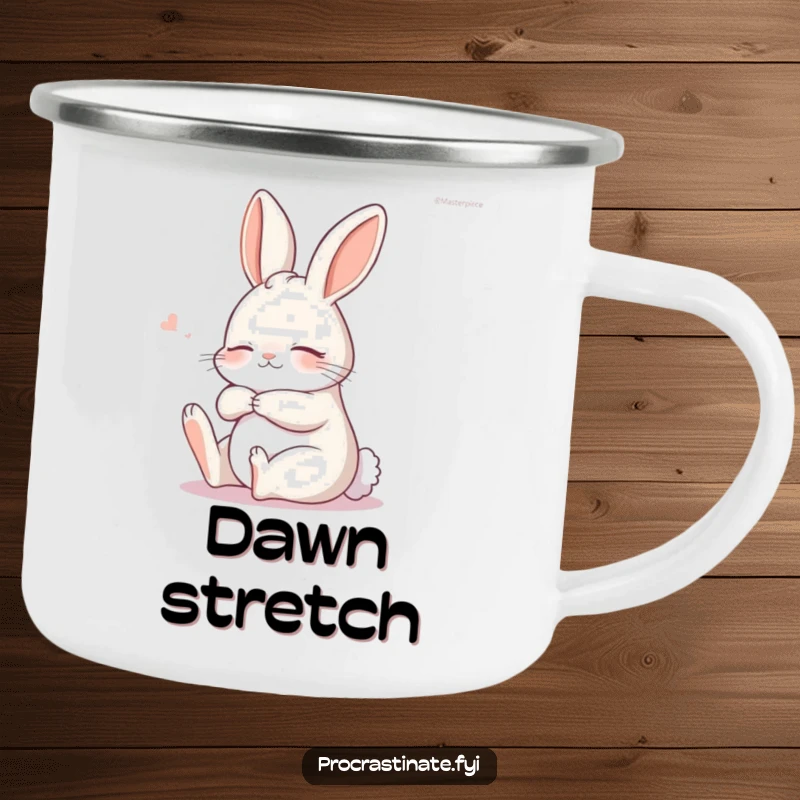 Funny sleepy bunny performing a gentle stretch in the outdoors, designed for peaceful campfire conversations.