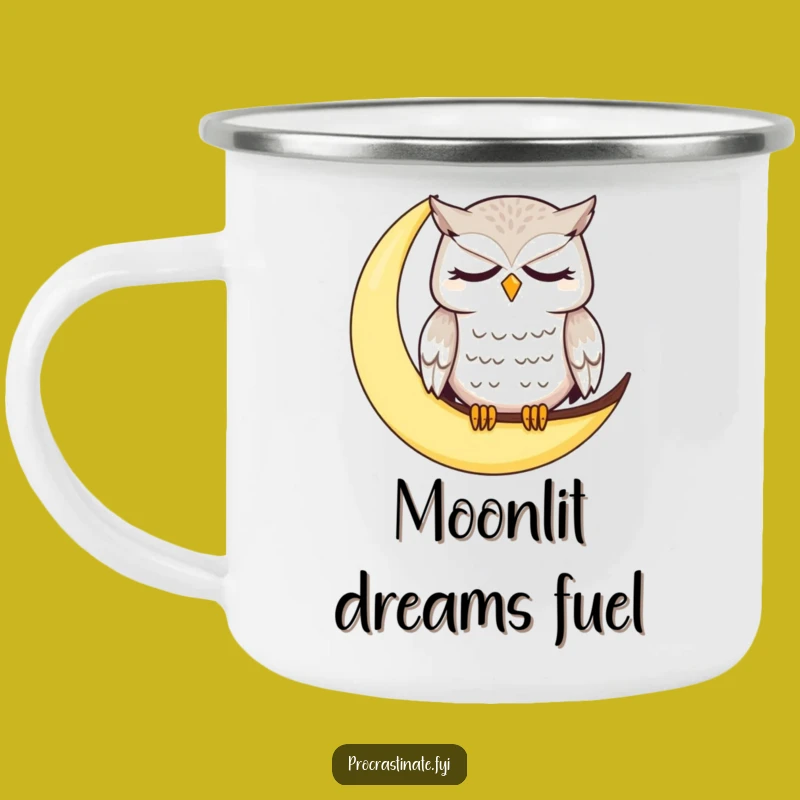 Funny Dazed Owl Moon Camping Mug: Sleepy Character Drinkware for Humorous Adventures