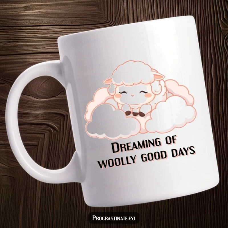 Funny Sheep Mug: A fluffy sheep sleeps soundly on soft clouds, embodying pure relaxation and peace, a perfect cozy gift.