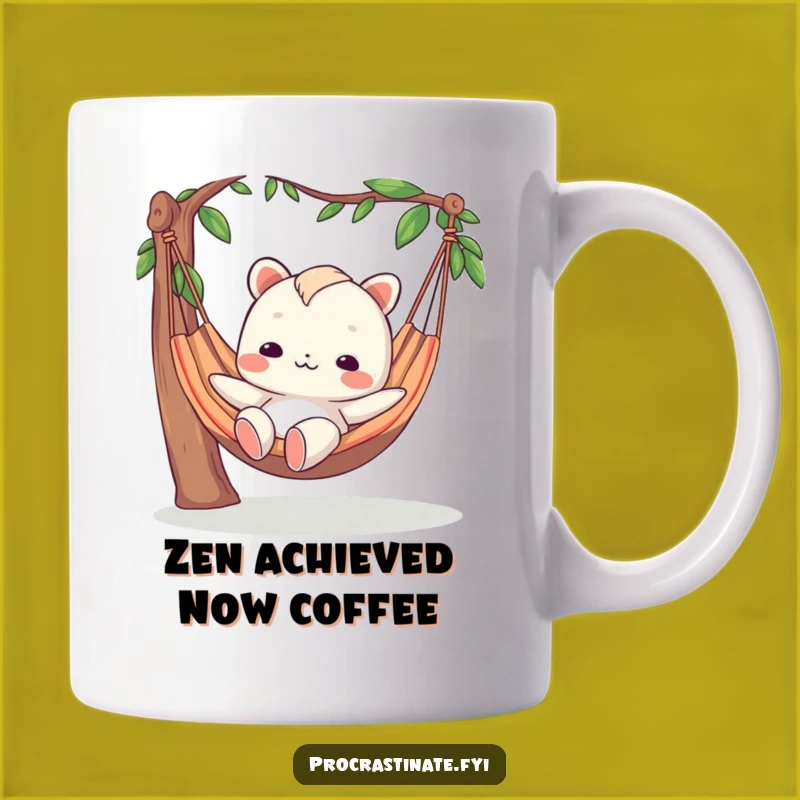 Funny Blank-Face Creature Mug: Relaxed Hammock Design, Hilarious Gift for Stress-Free Mornings