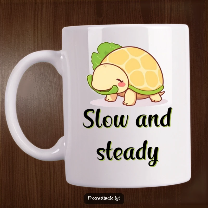 Funny Turtle Mug: A chill turtle slowly eats lettuce, embodying a relaxed and humorous approach to life's simple joys.