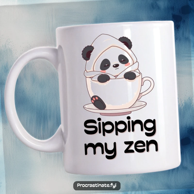 Funny Panda Tea Time Mug: A panda in a bathrobe relaxes in a teacup, embodying ultimate cozy comfort.