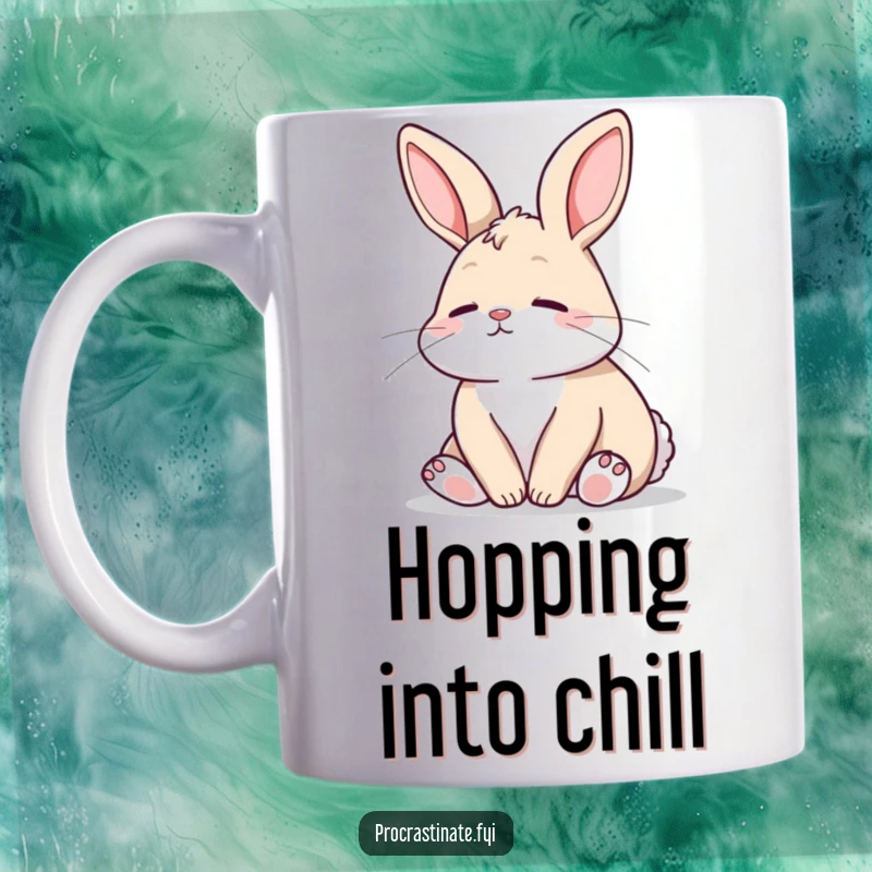 Funny Bunny Mug: A relaxed bunny gazes peacefully into the distance, conveying calm and gentle humor for a perfect gift.
