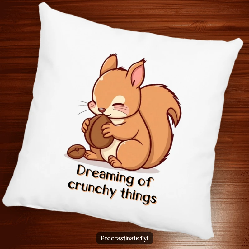 Funny kawaii squirrel pillow featuring a cute squirrel enjoying its nut, ideal for adding comfort and humor to any sofa.