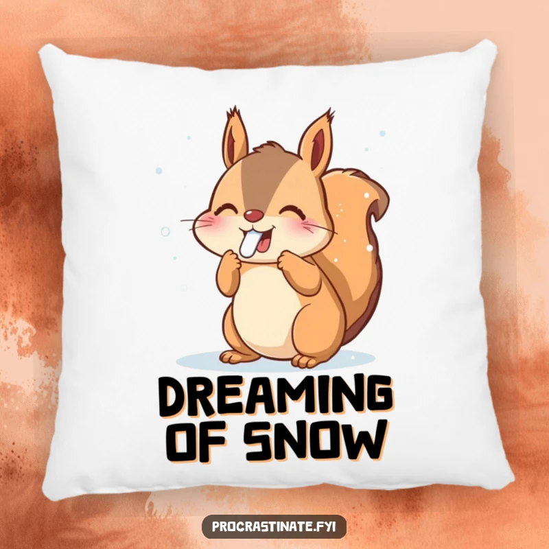 Funny Squirrel Pillow: Joyful animal catching snowflakes with its tongue, soft and cozy, winter decor, perfect funny gift.
