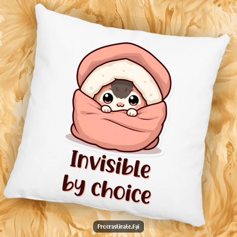 Funny decorative pillow with a cute creature peeking out from under a blanket, ideal for adding comfort and humor.
