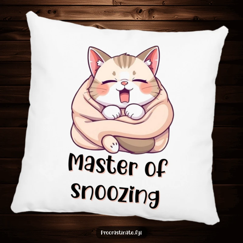 Funny Sleepy Cat Yawning Pillow, a cat tangled in a blanket, soft and humorous accent for ultimate relaxation zones.