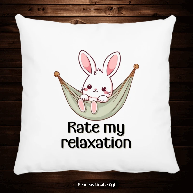 Funny kawaii rabbit lounging in a hammock, a soft and cute pillow for cozy spaces.