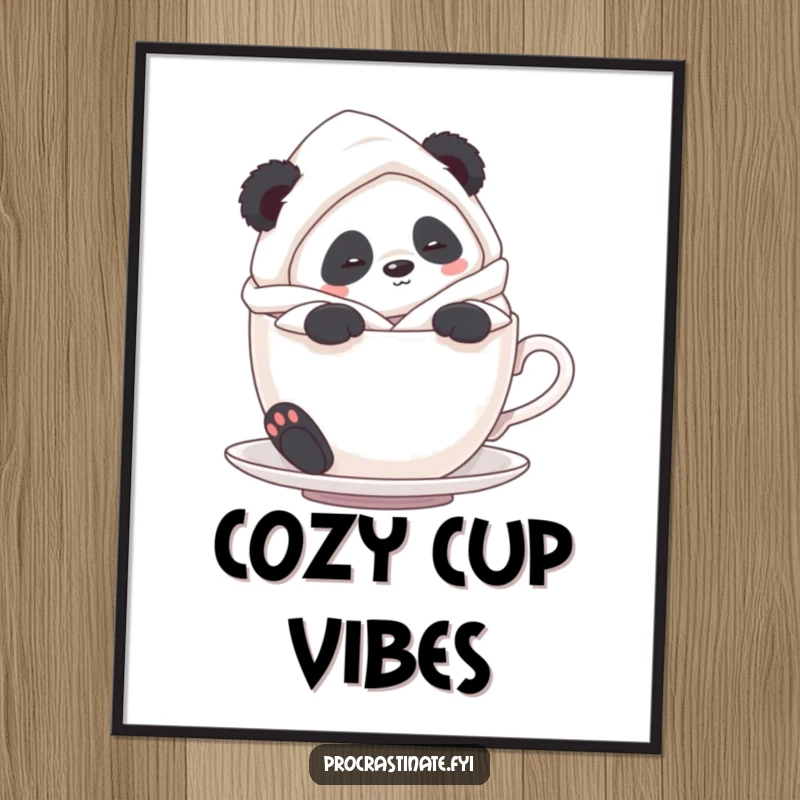 Funny Panda Relaxation Digital Art Print: A panda in a bathrobe relaxes in a teacup, a piece of instant serene decor.