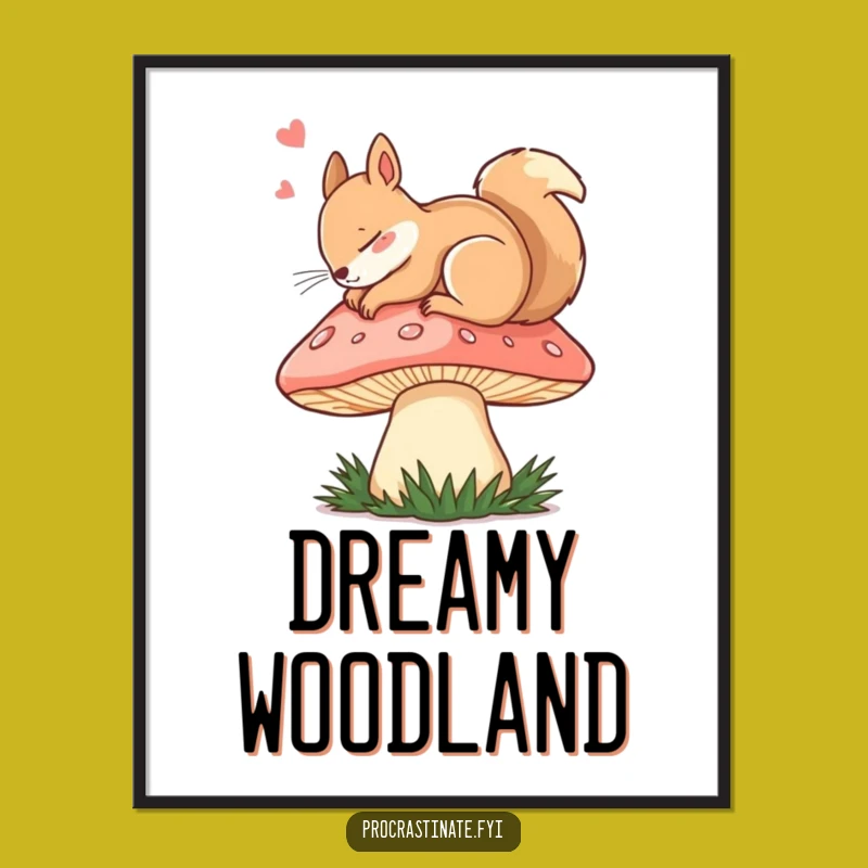 Funny Dozing Squirrel Mushroom Digital Art: Instant Woodland Calm!