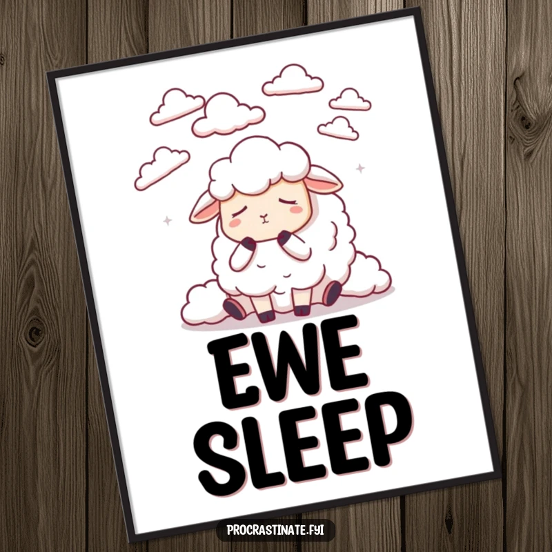 Funny, dozing sheep counting fluffy, stylized clouds, embodying peacefulness and dreams in digital art form.