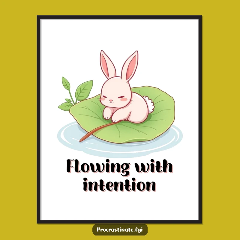 Funny Rabbit Digital Art: Leaf Float Calm Pool - Instant Gift
