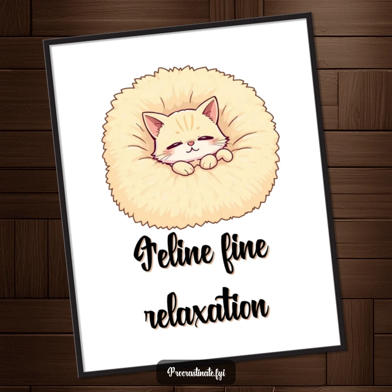 Funny digital art print of a contented cat lounging with eyes half-closed on a giant, fluffy blanket, ready to download.