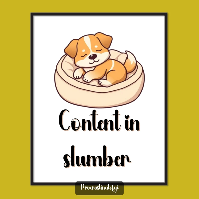 Funny Content Dog Nap Digital Art Print: Cozy Wall Decor, Instant Download