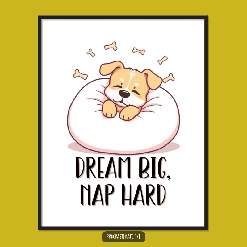 Funny Dog Digital Art: Pillow Lounger Dreaming of Bones - Instant Gift