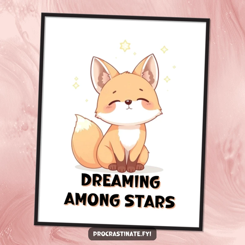 Funny fox digital art print of a mellow fox gazing dreamily at a starry sky, bringing whimsical wonder to any room.