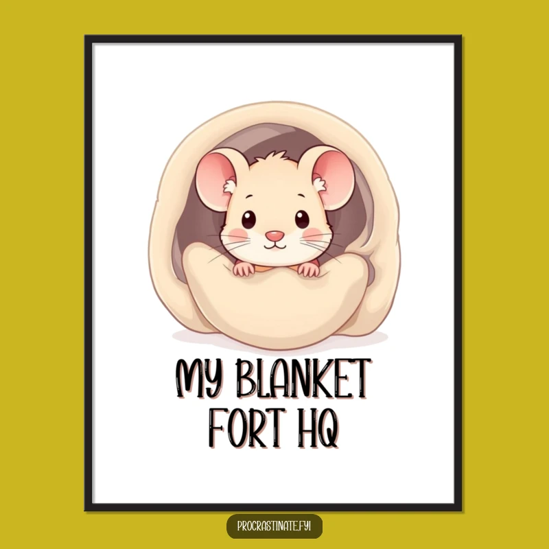 Funny Kawaii Mouse Digital Art: Cozy Hideout Printable, Instant Funny Gift