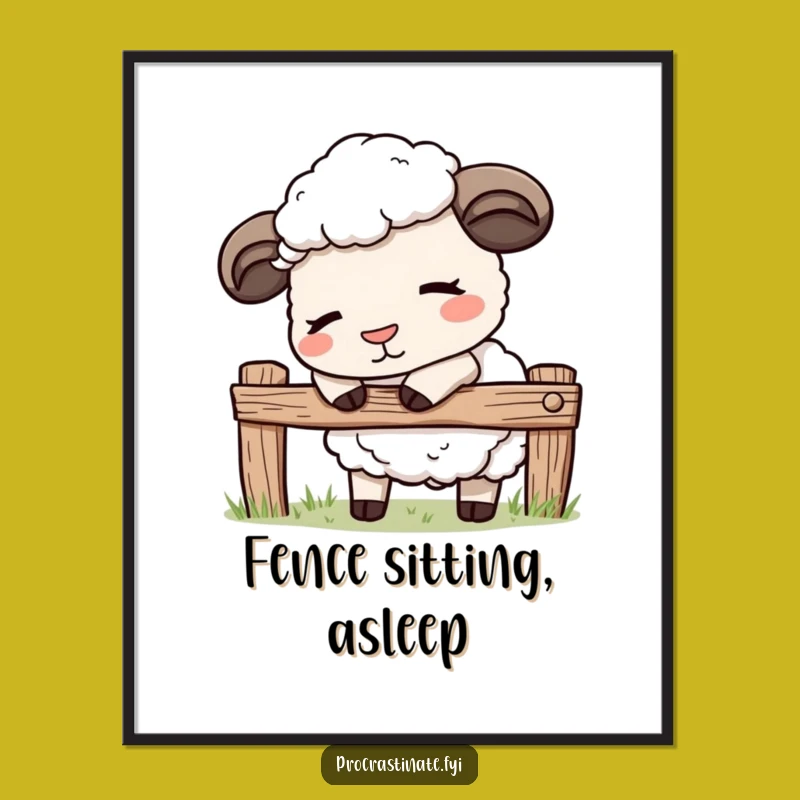 Funny Kawaii Sheep Digital Art: Sleepy Pasture Printable, Instant Funny Gift