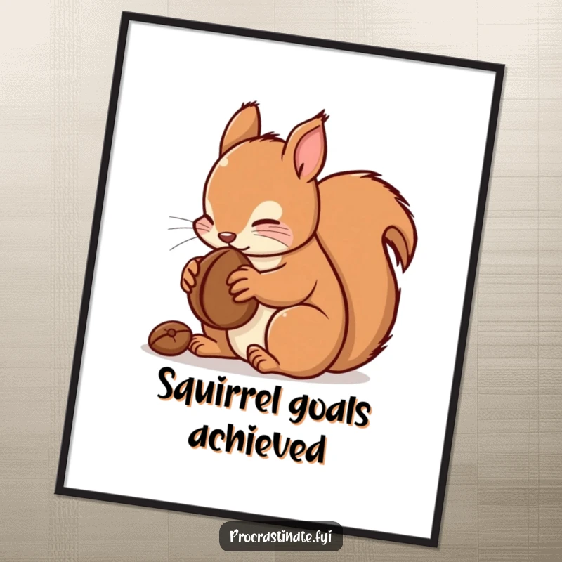 Funny kawaii squirrel digital art print of a cute squirrel happily munching a nut, ready to liven up any space.