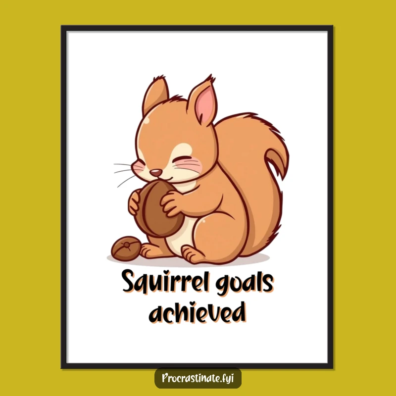 Funny Kawaii Squirrel Digital Art: Cute Nut Muncher Printable, Instant Funny Gift