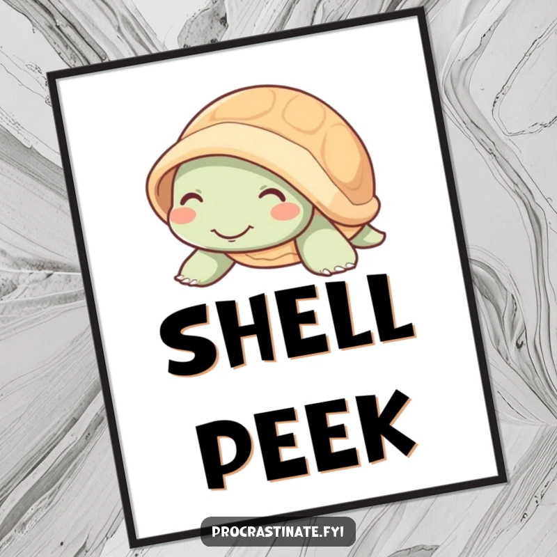 Funny, mellow turtle with a gentle smile emerging from its shell, embodying peacefulness in digital art form.