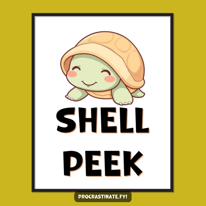 Funny Mellow Turtle Smile Digital Art, Slow Reptile Wall Decor Gift