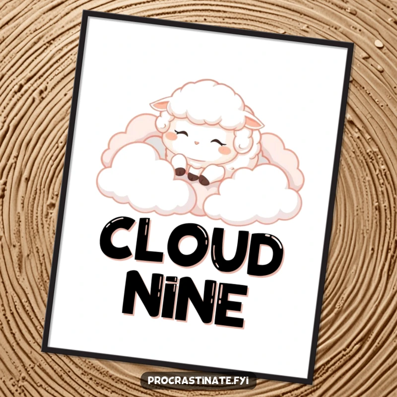 Funny Sheep Digital Art Print: A fluffy sheep naps on clouds, creating a serene and humorous visual for immediate download.