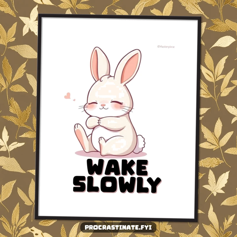 Funny, sleepy bunny in a gentle stretch, radiating peace and relaxation, ideal for serene digital wall art.