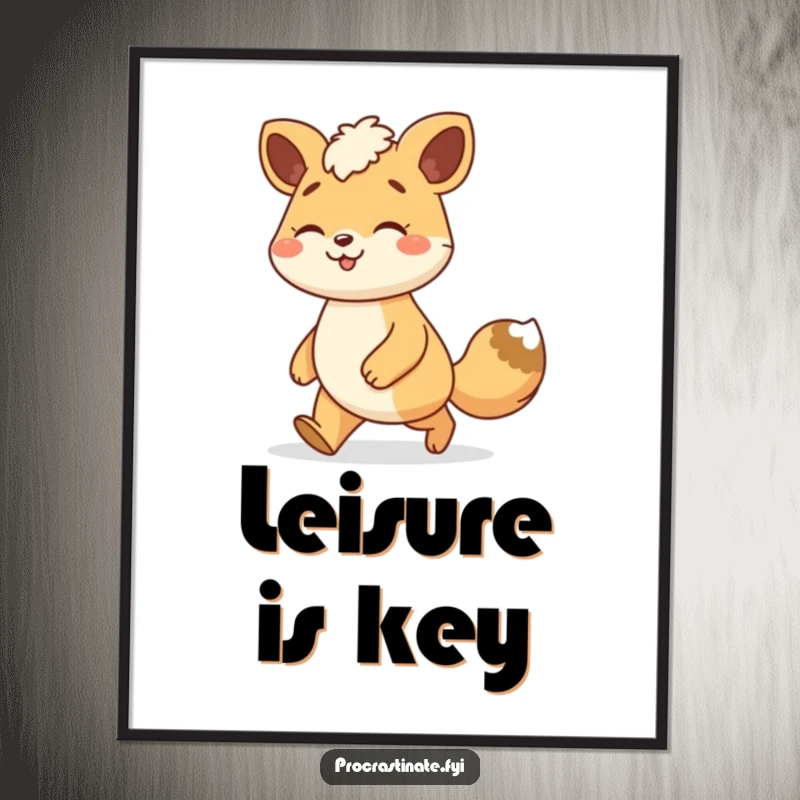 Funny animal character digital art print featuring a smiling creature enjoying a leisurely stroll with a relaxed gait, celebrating peaceful movement.