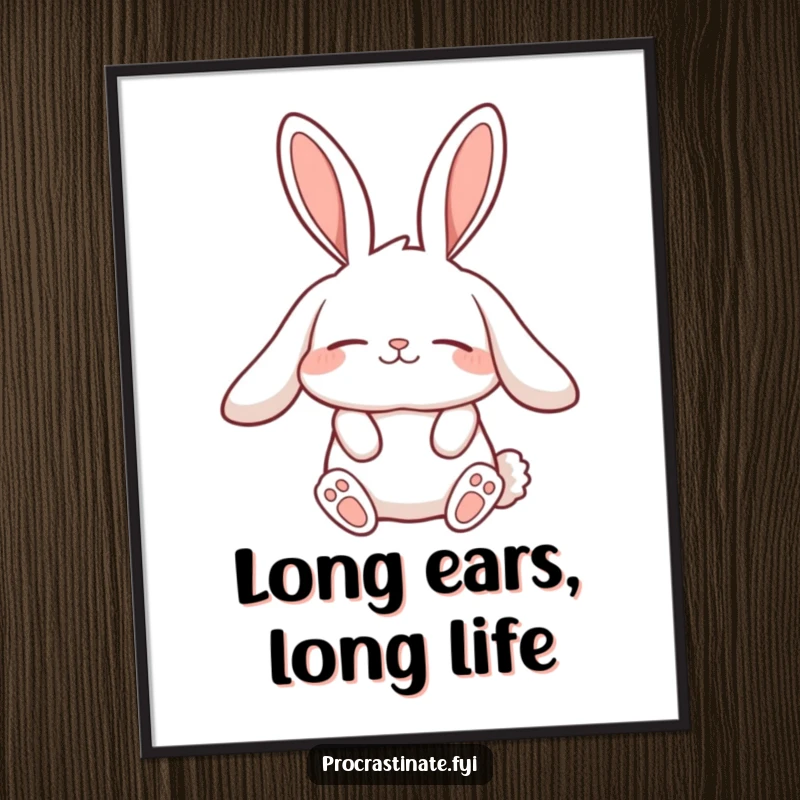 Funny lazy rabbit digital art print of a character with long, relaxed ears stretching slowly, ideal for serene digital decoration.