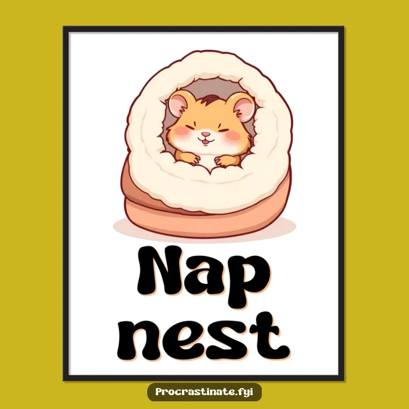Funny Napping Hamster Slipper Digital Art, Cozy Rodent Wall Decor Gift
