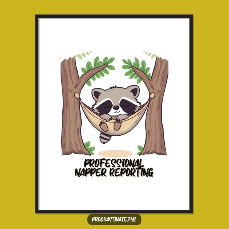 Funny Raccoon Nap Digital Art: Happy Hammock Sleeper, Perfect Relaxing Gift