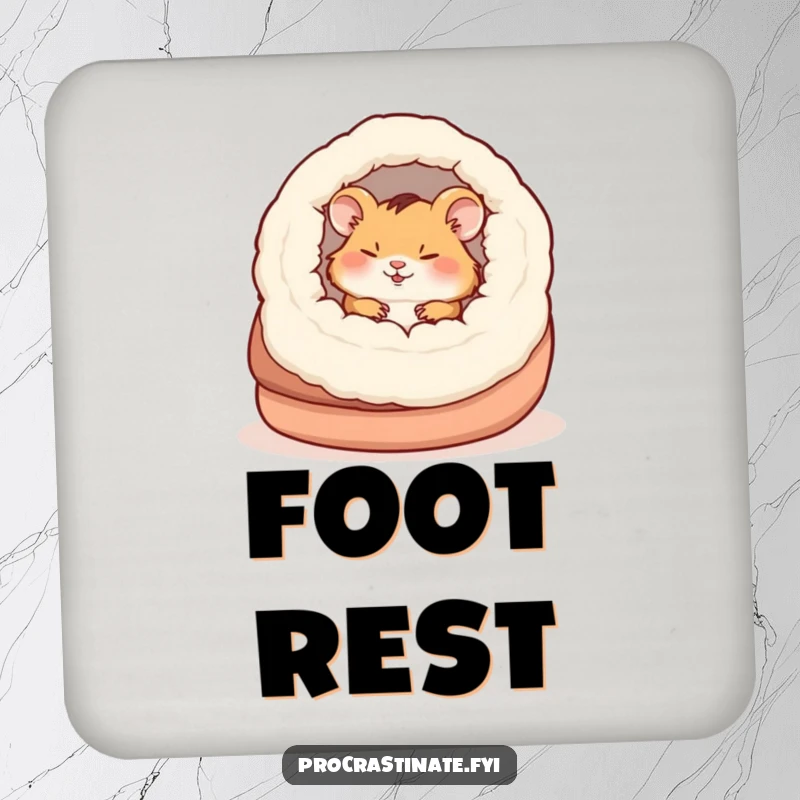 Funny happy hamster sound asleep inside a giant slipper, a charming and functional drink coaster.