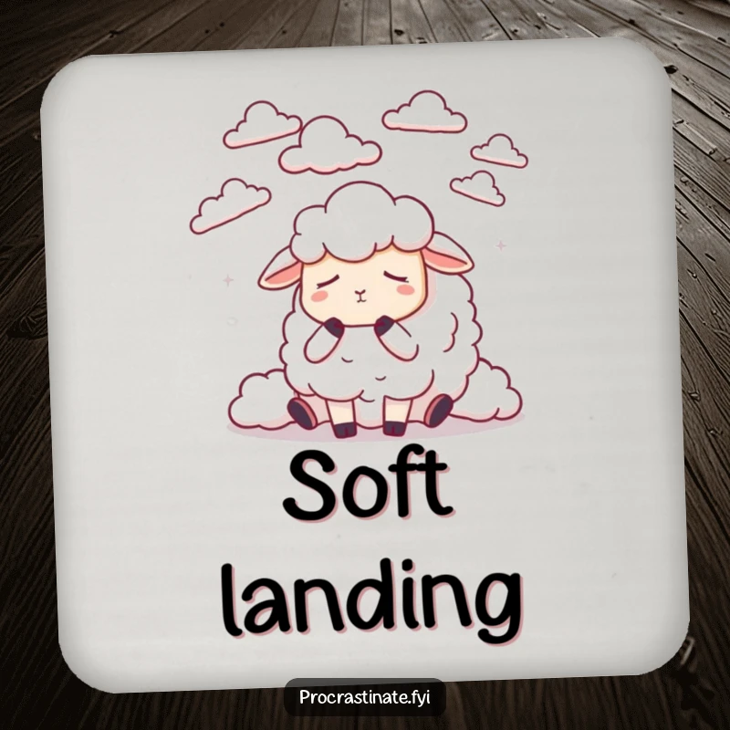 Funny dozing sheep counting stylized clouds, a peaceful and functional drink coaster.