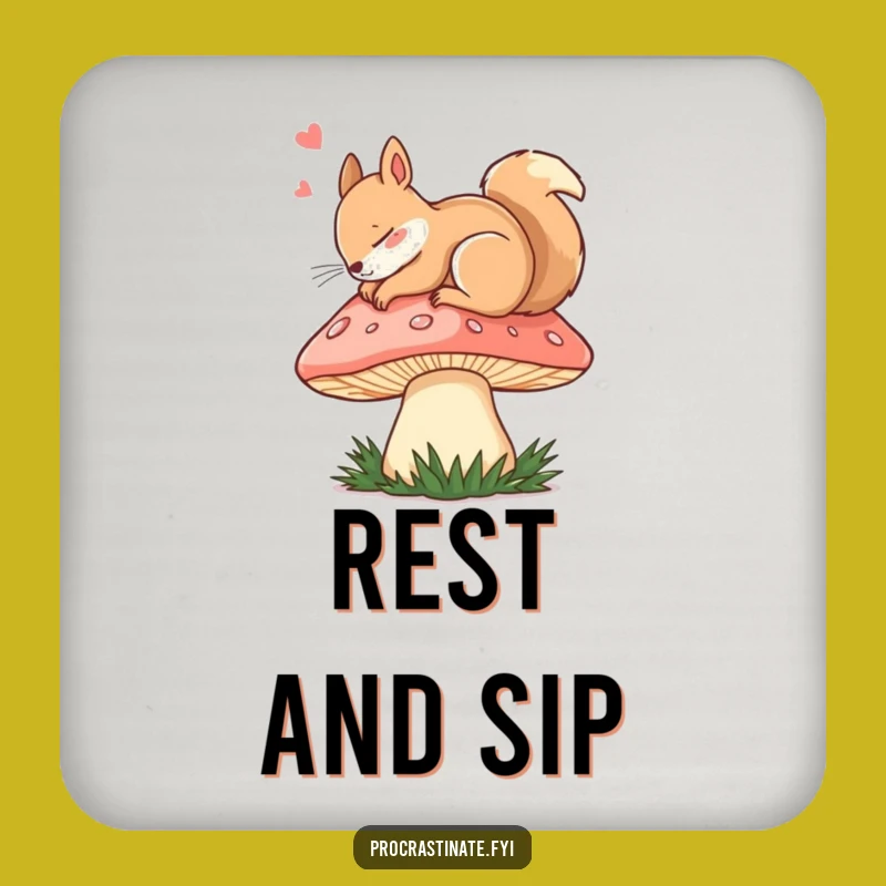 Funny Dozing Squirrel Mushroom Coaster: Protect Surfaces with Woodland Peace!