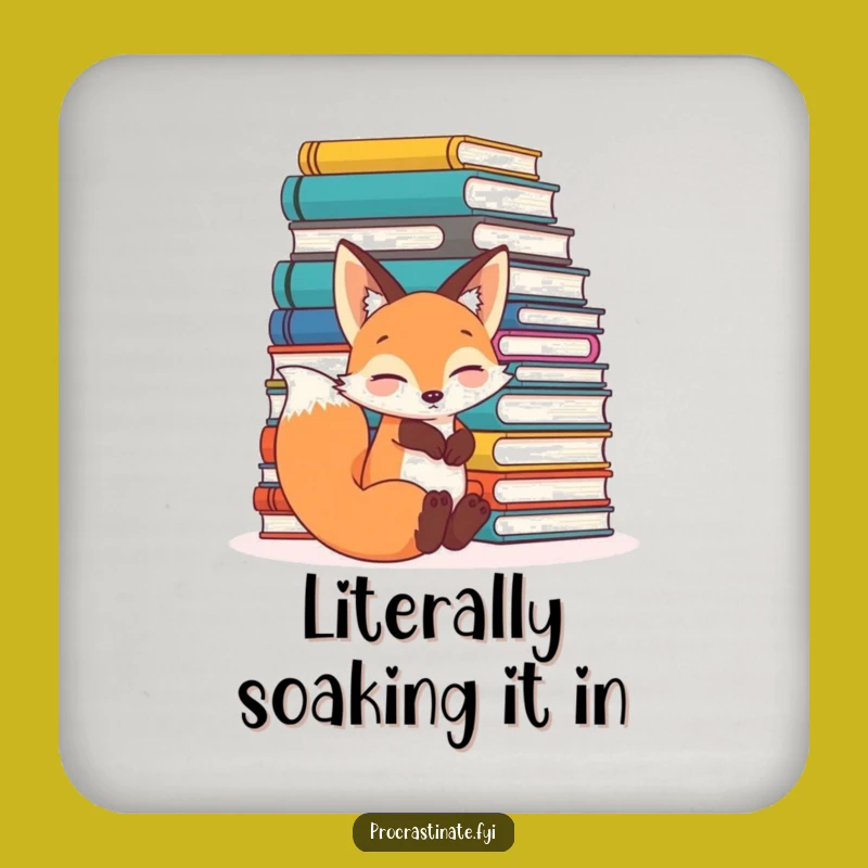Funny Fox Bookworm Coaster: Relaxed Reader Gift, Perfect for Bookish Homes