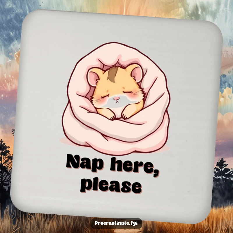 Funny kawaii hamsters sleeping in blankets, a cute and functional set of drink coasters.