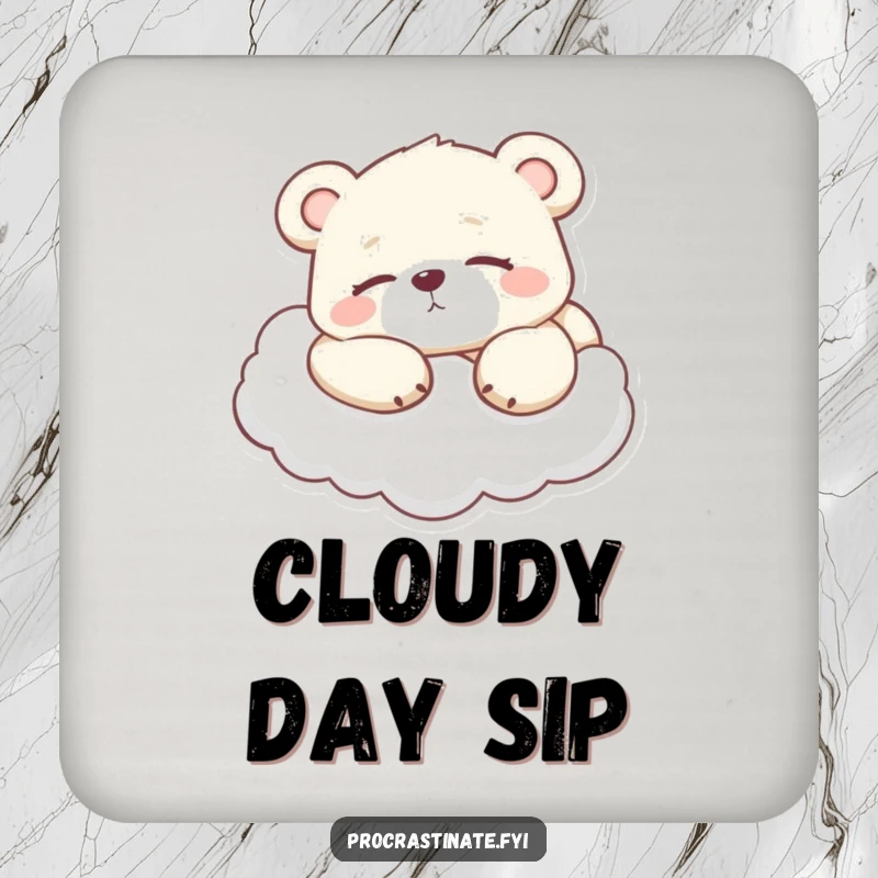 Funny Lazy Bear Cub Coaster, a bear cub lounging on a cloud, a humorous and serene addition to any table.
