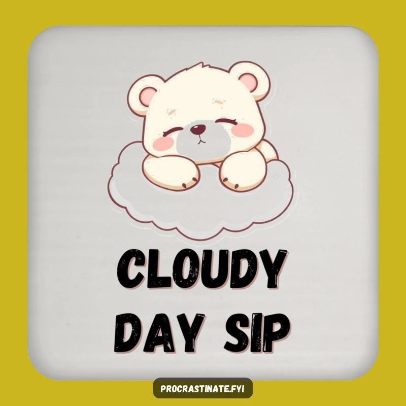 Funny Lazy Bear Cub Coaster - Protect Your Table with Cloud Humor!