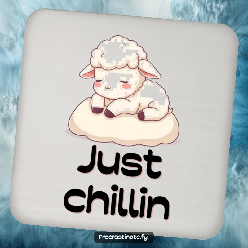 Funny sheep coaster featuring a calm sheep resting its head on a soft blanket, adding gentle humor to drink protection.